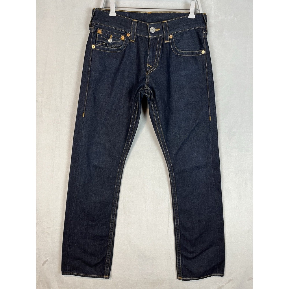 True Religion Jean Men 30 Dark Blue Straight Leg Flap Pocket Cotton Mid-Rise